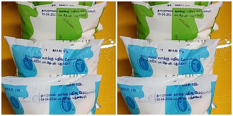 மக்களவைத் தேர்தலையொட்டி புதுச்சேரியில் பாண்லே பாக்கெட்டுகளில் விழிப்புணர்வு வாசகங்கள் அச்சிடப்பட்டுள்ளது