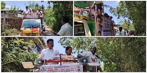 திருவிடைமருதூர் அருகே பிரச்சாரத்துக்கு வந்த திமுக அமைச்சர், எம்.பியை வழிமறுத்து சாலை வசதி குறித்து விவசாயிகள் கேள்வி கேட்டனர்.