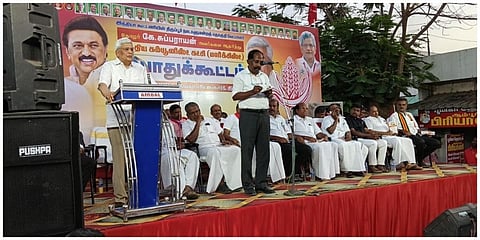 திருப்பூரில் நடந்த பிரச்சாரப் பொதுக் கூட்டத்தில் பிரகாஷ் காரத் உரையாற்றினார்.