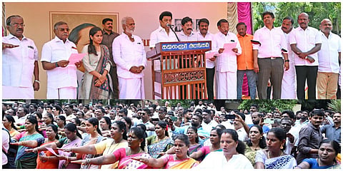 அம்பேத்கர் பிறந்தநாளையொட்டி தமிழக முதல்வர் மு.க.ஸ்டாலின் உள்ளிட்டோர் சமத்துவ நாள் உறுதிமொழி ஏற்றுக் கொண்டார்.