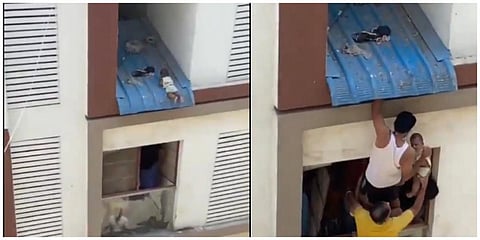 ஆவடி அருகே அடுக்குமாடி குடியிருப்பில் இருந்து தவறி விழுந்த  7 மாத குழந்தை பத்திரமாக மீட்கப்பட்டது.