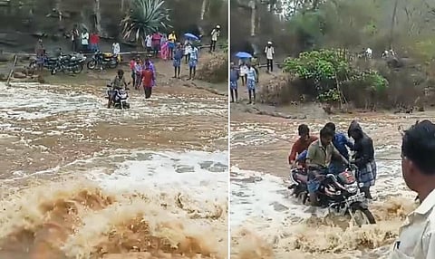அரூர் அடுத்த சித்தேரி ஊராட்சிக்கு உட்பட்ட கலசப்பாடி கிராமத்தில் வெள்ளம் பெருக்கெடுத்து ஓடும் நிலையில், அபாயகரமான சூழலில் ஆற்றைக் கடக்கும் மக்கள்