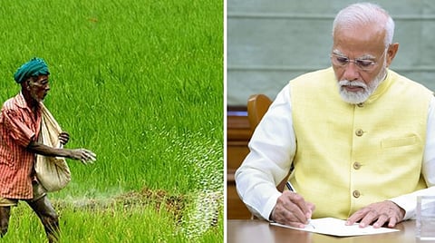 விவசாயிகள் நிதியுதவி தொடர்பான கோப்பில் முதல் கையெழுத்திட்ட மோடி.