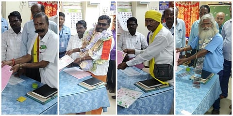 விக்கிரவாண்டி இடைத்தேர்தலில் போட்டியிட வேட்புமனு தாக்கல் செய்த சுயேச்சை வேட்பாளர்கள் பத்மராஜன், அக்னி ஆழ்வார், நூர் முகமது மற்றும் ராஜேந்திரன்