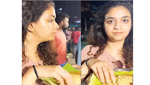 கையேந்தி பவனில் கீர்த்தி சுரேஷ்