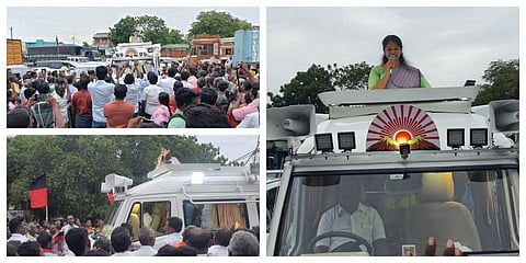 கோவில்பட்டி பகுதியில் வாக்காளர்களைச் சந்தித்து திமுக எம்.பி. கனிமொழி நன்றி தெரிவித்தார்.