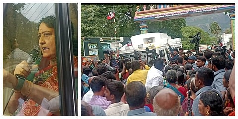 அதிமுகவை ஒருங்கிணைக்க தமிழகம் முழுவதும் சுற்றுப்பயணம் மேற்கொண்டுள்ள சசிகலா தென்காசி  காசிமேஜர்புரத்தில் மக்கள் மத்தியில் பேசினார்.
