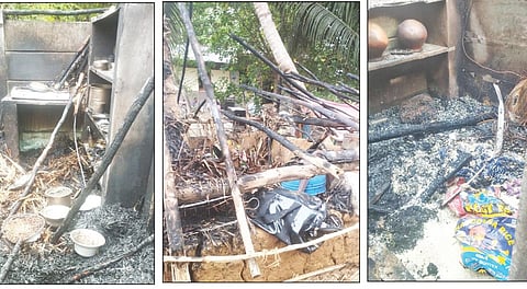 கல்குணம் கிராமத்தில் மர்மமான முறையில் தீப்பற்றி எரிந்த வீடுகள்.
