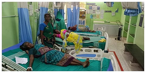 தேவகோட்டை அருகே விஷ வண்டுகள் கடித்து  மயக்கமடைந்த 22 பெண்கள் அரசு மருத்துவமனையில் சிகிச்சைக்காக அனுமதிக்கப்பட்டுள்ளனர்.
