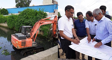 தலைமைச் செயலர் சிவ்தாஸ் மீனா உடன் மாநகராட்சி ஆணையர் ஜெ.குமரகுருபரன் உள்ளிட்டோர்.