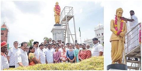 சென்னை ரிப்பன் மாளிகையில் உள்ள சத்தியமூர்த்தியின் சிலைக்கு தமிழ்நாடு காங்கிரஸ் தலைவர் செல்வப்பெருந்தகை மாலை அணிவித்து மரியாதை செலுத்தினார்.
