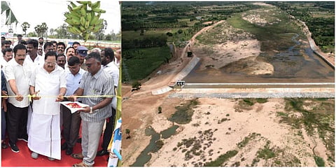 பொன்னை ஆற்றின் குறுக்கே ரூ.12.70 கோடியில் கட்டிய புதிய தடுப்பணையை தமிழக நீர்வளத்துறை அமைச்சர் துரைமுருகன் திறந்து வைத்தார்.