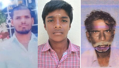 மின்வேலியில் சிக்கி உயிரிழந்த சிங்காரம், லோகேஷ், கரிபிரான்.