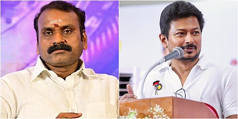 எல்.முருகன் (இடது); உதயநிதி ஸ்டாலின் (வலது)
