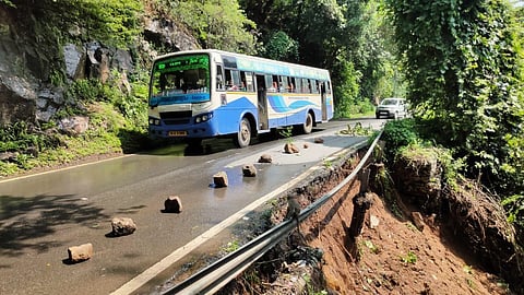 குன்னூர் - மேட்டுப்பாளையம் மலைப் பாதையில் மண் சரிவால் போக்குவரத்து பாதிப்பு 