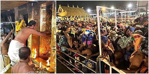 சபரிமலை ஐயப்பன் கோயிலில் புதிய மேல்சாந்தி அருண்குமார் நம்பூதிரி சனிக்கிழமை அதிகாலையில் நடையை திறந்து வைத்தார்.