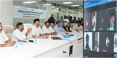 சென்னை எழிலகத்தில் அமைந்துள்ள மாநில அவசரகால செயல்பாட்டு மையத்தில் முதல்வர் ஸ்டாலின் மாவட்ட ஆட்சியர்களுடன் காணொலி வாயிலாக ஆலோசனை நடத்தினார்