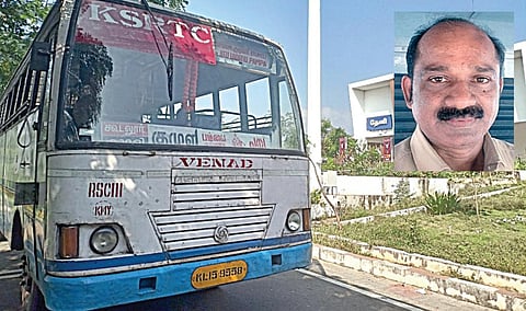 தேனி ரயில் நிலையத்தில் இருந்து பம்பைக்குச் செல்லும் கேரள அரசின் சிறப்பு பேருந்து. (உள்படம்) பேருந்து நடத்துநர் மகாதேவ்.படங்கள்: என்கணேஷ்ராஜ்