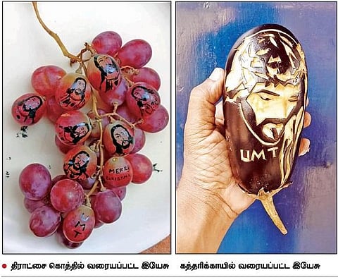 திராட்சையில் இயேசு உருவம் வரைந்த கோவை கைவினை கலைஞர்!