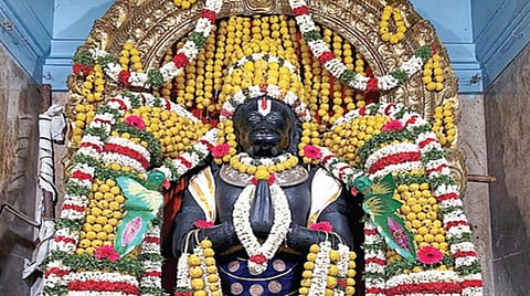 சென்னை அசோக்நகர் கோயிலில்,  ஆஞ்சநேயருக்கு சிறப்பு லட்டு மாலை அலங்கார தரிசனம் நேற்று நடைபெற்றது.