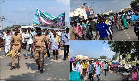 டங்ஸ்டன் சுரங்க திட்டத்தை முழுமையாக ரத்து செய்ய கோரி 30-க்கும் மேற்பட்ட கிராம மக்கள் நடைபயண போராட்டத்தில் ஈடுபட்டனர்.