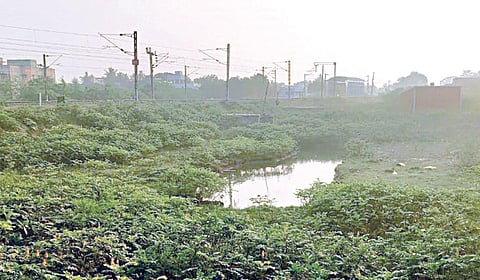 பொன்னேரிக்கரை புதிய ரயில்நிலையம் அருகே சுரங்கப்பாதை அமைக்கும் பணிகள் பாதியில் நிறுத்தப்பட்டுள்ளது.