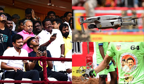அலங்காநல்லூரில் இன்பநிதி இயக்கிய ட்ரோன் கேமிரா வாடிவாசல் முன்பாக விழுந்ததால் பரபரப்பு ஏற்பட்டது | படங்கள்: எஸ்.கிருஷ்ணமூர்த்தி
