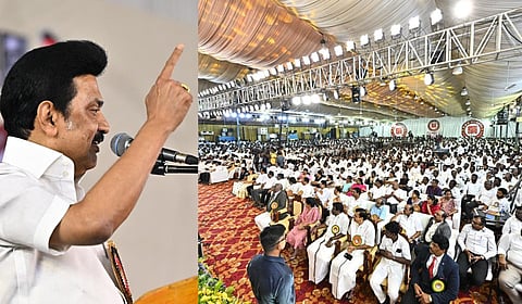 சென்னையில் நடந்த திமுக சட்டத் துறையின் மூன்றாவது மாநில மாநாட்டில் அக்கட்சியின் தலைவரும், தமிழக முதல்வருமான மு.க.ஸ்டாலின் உரையாற்றினார்.