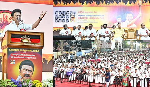 பல்லாவரத்தில் நடந்த மொழிப்போர் தியாகிகள் வீரவணக்க நாள் பொதுக்கூட்டத்தில் உரையாற்றும் தமிழக முதல்வர் ஸ்டாலின்
