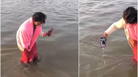 வீடியோ காலில் கணவர்... செல்போனுக்கு ‘புனித நீராடல்’ - இது கும்பமேளா வைரல்!