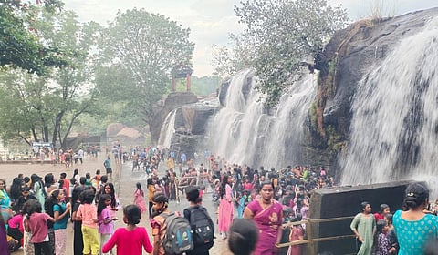 வார விடுமுறையை ஒட்டி கன்னியாகுமரியில் உள்ள திற்பரப்பு அருவியில் ஏராளமான மாணவ, மாணவிகள் தங்கள் குடும்பத்தினருடன் குளித்து மகிழ்ந்தனர். 