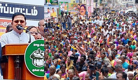 தமிழக அரசைக் கண்டித்து நெல்லையில் அமமுக சார்பில் நடந்த ஆர்ப்பாட்டத்தில் உரையாற்றும் அக்கட்சியின் பொதுச் செயலாளர் டிடிவி தினகரன்