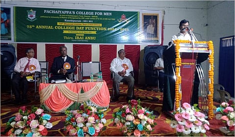 காஞ்சிபுரம் பச்சையபன் ஆண்கள் கல்லூரி ஆண்டு விழாவில் முன்னாள் தலைமைச் செயலர் இறையன்பு உரையாற்றினார் 