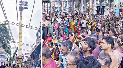 சென்னை மயிலாப்பூர், கபாலீஸ்வரர் கோயில் பங்குனி திருவிழா கொடியேற்றத்துடன் நேற்று தொடங்கியது. (அடுத்த படம்) விழாவில் பங்கேற்ற பக்தர்கள் கூட்டம். | படங்கள்: எஸ்.சத்தியசீலன் |