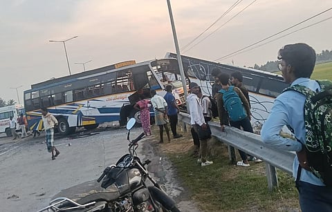 கடலூர் அருகே அரசு விரைவுப் பேருந்தும் தனியார் பேருந்தும் மோதி விபத்து: 18 பேர் படுகாயம்