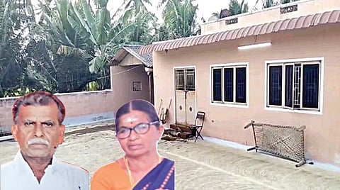 ஈரோடு மாவட்டம் சிவகிரி அருகே தம்பதி கொலை செய்யப்பட்ட தோட்​ட வீடு. (உள்படம்) ராம​சாமி - பாக்கியம்​ தம்​பதி.