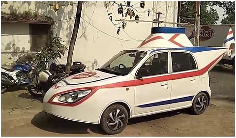 ஹெலிகாப்டர் தோற்றத்தில் கார் - அனுமதி பெறாத வடிவம் என்பதால் பறிமுதல் செய்த உ.பி போலீஸார்