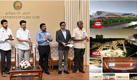சென்னை அருகே முட்டுக்காடு பகுதியில் 525 கோடி ரூபாய் மதிப்பீட்டில் அமையவுள்ள கலைஞர் பன்னாட்டு அரங்கத்துக்கு முதல்வர் ஸ்டாலின் அடிக்கல் நாட்டினார்.