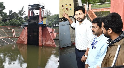 கம்பம் பள்ளத்தாக்கு முதல்போக பாசனத்துக்காக முல்லைப் பெரியாறு அணையில் இருந்து தண்ணீரை திறந்து வைத்த தேனி ஆட்சியர் ரஞ்ஜீத் சிங். அருகில் கோட்டாட்சியர் செய்யது முகமது, பெரியாறு அணை சிறப்பு கோட்ட செயற்பொறியாளர் சி.செல்வம் உள்ளிட்டோர்.