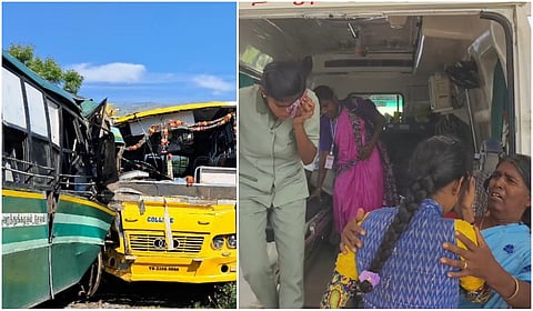 தருமபுரி அருகே அரசுப் பேருந்து - தனியார் கல்லூரி பேருந்து மோதி விபத்து: மாணவிகள் உள்பட 20 பேர் காயம்