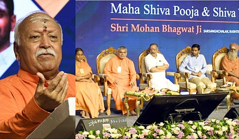 கோவை பேரூர் மடத்தில் நடந்த நிகழ்வில் ஆர்எஸ்எஸ் தலைவர் மோகன் பகவத் உரையாற்றினார் | படம்: ஜெ.மனோகரன்