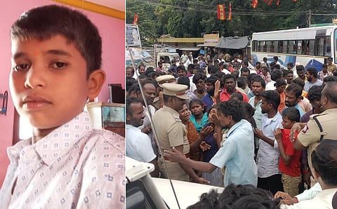 இடது: சிறுவன் ரோகித் | வலது: போலீஸாருடன் உறவினர்கள் வாக்குவாதம்