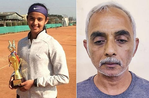 இடது: சுட்டுக் கொல்லப்பட்ட டென்னிஸ் வீராங்கனை ராதிகா யாதவ் | வலது: கைது செய்யப்பட்ட தந்தை  தீபக் யாதவ்