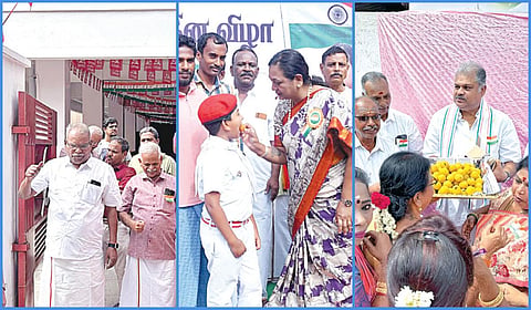 அரசியல் கட்சி அலுவலகங்களில் தலைவர்கள் தேசியக் கொடி ஏற்றி மரியாதை
