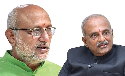 இடது: சி.பி.ராதாகிருஷ்ணன் | வலது:  சி.பி.குமரேசன்