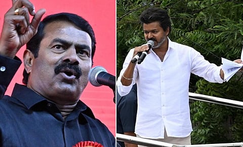 “எழுதி வைத்து படிக்கும் விஜய்யால் எனது கேள்விக்கு பதில் அளிக்க முடியாது” - சீமான்