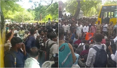 புதுச்சேரி: கல்லூரி பேருந்தில் இருந்து விழுந்த மாணவன் பலி; தரமற்ற பேருந்துகளை இயக்குவதாக போராட்டம்