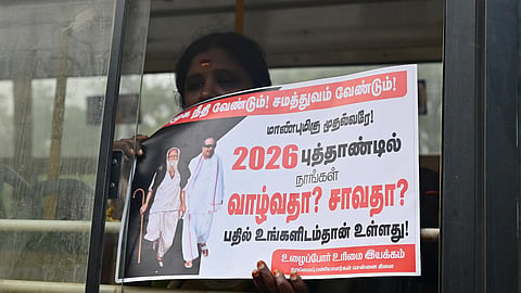 Chennai Corporation conservancy workers stage a protest