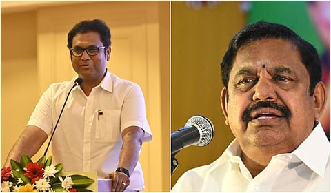 இடது:&nbsp;டி.ஆர்.பி.ராஜா | வலது: எடப்பாடி பழனிசாமி