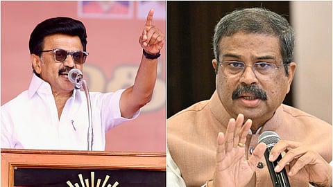 இடது: முதல்வர் ஸ்டாலின் | வலது:&nbsp;மத்திய கல்வி அமைச்சர் தர்மேந்திர பிரதான் 